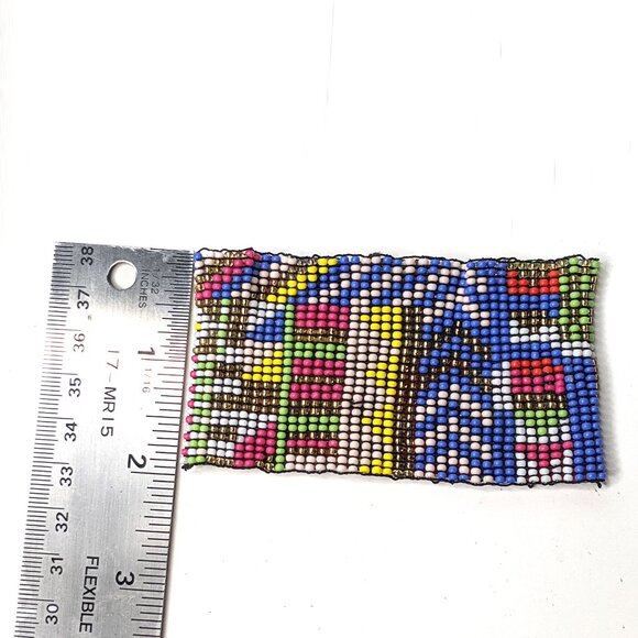 Huichol Seed Bead Cuff Bracelet Folk Art Ethnic Boho Handmade Colourful Stretch - Picture 9 of 10